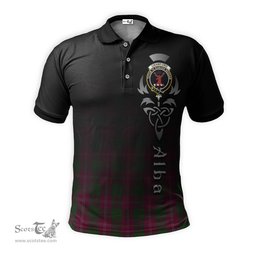 ScotsTee Shop Scottish Crawford Clan Crest Tartan Polo Shirt Featuring Alba Gu Brath Scotland Forever and Ever Celtic Cross