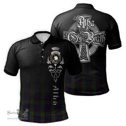 ScotsTee Shop Scottish Cunningham Hunting Clan Crest Tartan Polo Shirt Featuring Alba Gu Brath Scotland Forever and Ever Celtic Cross