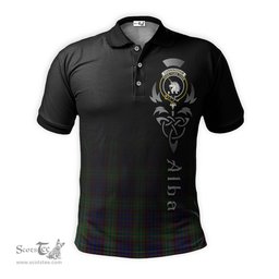 ScotsTee Shop Scottish Cunningham Hunting Clan Crest Tartan Polo Shirt Featuring Alba Gu Brath Scotland Forever and Ever Celtic Cross