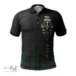 ScotsTee Shop Scottish Chisholm Hunting Ancient Clan Crest Tartan Polo Shirt Featuring Alba Gu Brath Scotland Forever and Ever Celtic Cross