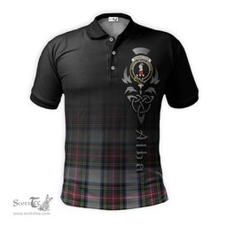 ScotsTee Shop Scottish Dennistoun Clan Crest Tartan Polo Shirt Featuring Alba Gu Brath Scotland Forever and Ever Celtic Cross