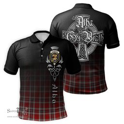 ScotsTee Shop Scottish Drummond of Perth Dress Clan Crest Tartan Polo Shirt Featuring Alba Gu Brath Scotland Forever and Ever Celtic Cross