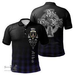 ScotsTee Shop Scottish Dunlop Clan Crest Tartan Polo Shirt Featuring Alba Gu Brath Scotland Forever and Ever Celtic Cross