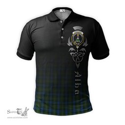 ScotsTee Shop Scottish Ferguson of Atholl Clan Crest Tartan Polo Shirt Featuring Alba Gu Brath Scotland Forever and Ever Celtic Cross