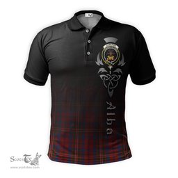 ScotsTee Shop Scottish Cameron of Locheil Clan Crest Tartan Polo Shirt Featuring Alba Gu Brath Scotland Forever and Ever Celtic Cross
