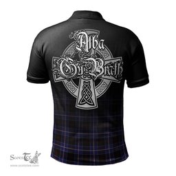 ScotsTee Shop Scottish Dunlop Modern Clan Crest Tartan Polo Shirt Featuring Alba Gu Brath Scotland Forever and Ever Celtic Cross