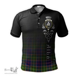 ScotsTee Shop Scottish Dalrymple Clan Crest Tartan Polo Shirt Featuring Alba Gu Brath Scotland Forever and Ever Celtic Cross