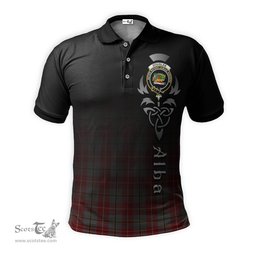 ScotsTee Shop Scottish Douglas Ancient Red Clan Crest Tartan Polo Shirt Featuring Alba Gu Brath Scotland Forever and Ever Celtic Cross