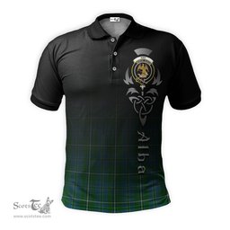 ScotsTee Shop Scottish Hay Hunting Clan Crest Tartan Polo Shirt Featuring Alba Gu Brath Scotland Forever and Ever Celtic Cross