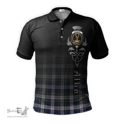 ScotsTee Shop Scottish Gordon Dress Modern Clan Crest Tartan Polo Shirt Featuring Alba Gu Brath Scotland Forever and Ever Celtic Cross