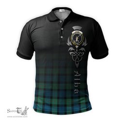 ScotsTee Shop Scottish Gunn Ancient Clan Crest Tartan Polo Shirt Featuring Alba Gu Brath Scotland Forever and Ever Celtic Cross