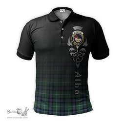 ScotsTee Shop Scottish MacDonald of the Isles Hunting Ancient Clan Crest Tartan Polo Shirt Featuring Alba Gu Brath Scotland Forever and Ever Celtic Cross