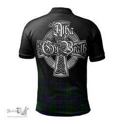 ScotsTee Shop Scottish Lockhart Modern Clan Crest Tartan Polo Shirt Featuring Alba Gu Brath Scotland Forever and Ever Celtic Cross