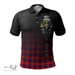 ScotsTee Shop Scottish Hamilton Modern Clan Crest Tartan Polo Shirt Featuring Alba Gu Brath Scotland Forever and Ever Celtic Cross