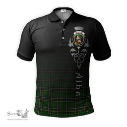 ScotsTee Shop Scottish MacAlpin Modern Clan Crest Tartan Polo Shirt Featuring Alba Gu Brath Scotland Forever and Ever Celtic Cross