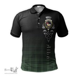 ScotsTee Shop Scottish MacDonald Lord of the Isles Hunting Clan Crest Tartan Polo Shirt Featuring Alba Gu Brath Scotland Forever and Ever Celtic Cross