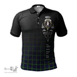 ScotsTee Shop Scottish Lamont Modern Clan Crest Tartan Polo Shirt Featuring Alba Gu Brath Scotland Forever and Ever Celtic Cross