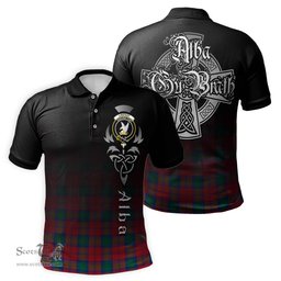 ScotsTee Shop Scottish Lindsay Modern Clan Crest Tartan Polo Shirt Featuring Alba Gu Brath Scotland Forever and Ever Celtic Cross
