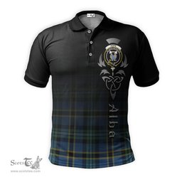 ScotsTee Shop Scottish Hope Ancient Clan Crest Tartan Polo Shirt Featuring Alba Gu Brath Scotland Forever and Ever Celtic Cross