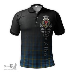 ScotsTee Shop Scottish Laing Clan Crest Tartan Polo Shirt Featuring Alba Gu Brath Scotland Forever and Ever Celtic Cross