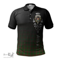 ScotsTee Shop Scottish MacKinnon Hunting Modern Clan Crest Tartan Polo Shirt Featuring Alba Gu Brath Scotland Forever and Ever Celtic Cross