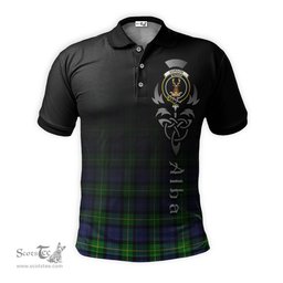 ScotsTee Shop Scottish Gordon Modern Clan Crest Tartan Polo Shirt Featuring Alba Gu Brath Scotland Forever and Ever Celtic Cross