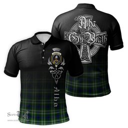 ScotsTee Shop Scottish Haliburton Clan Crest Tartan Polo Shirt Featuring Alba Gu Brath Scotland Forever and Ever Celtic Cross