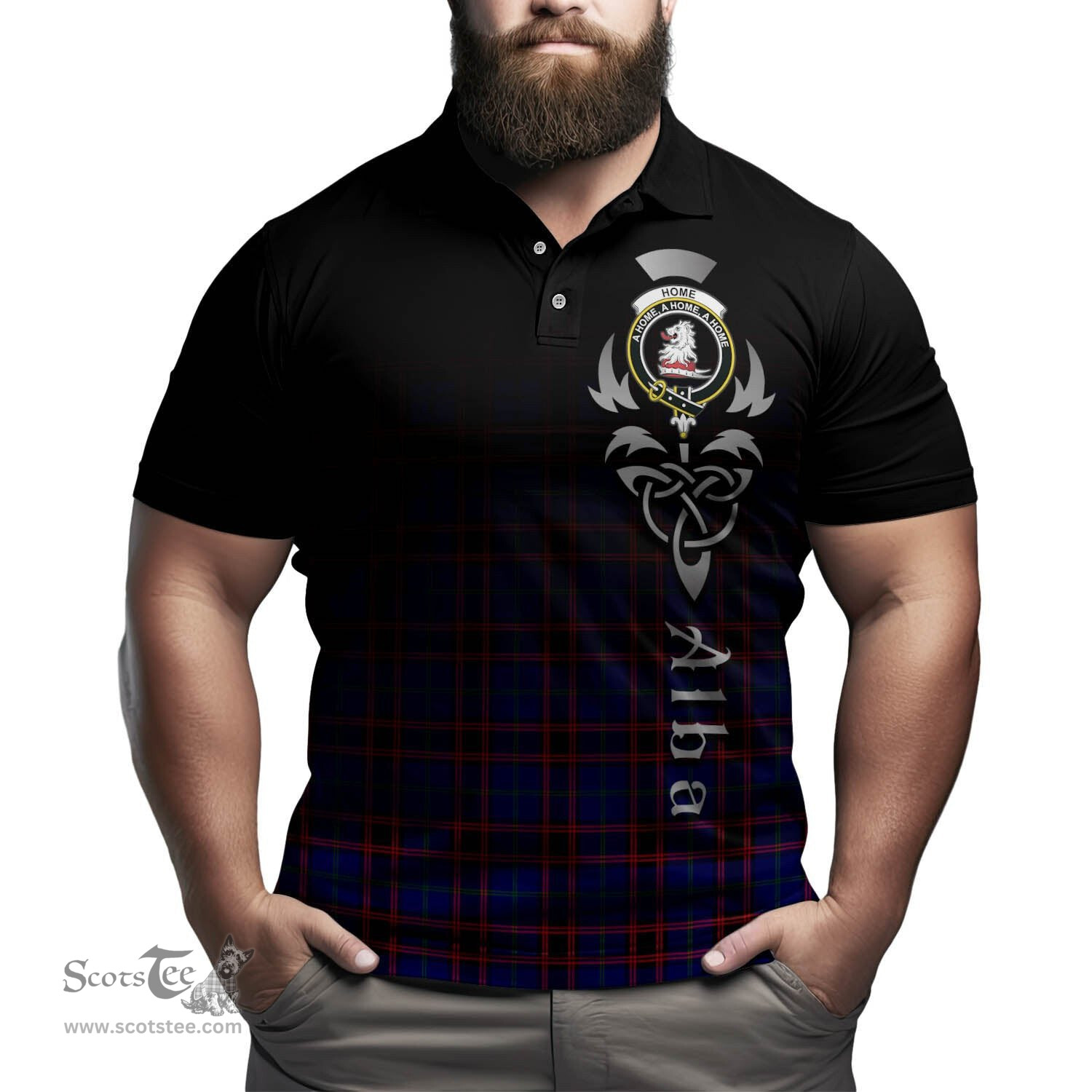 ScotsTee Shop Scottish Home Modern Clan Crest Tartan Polo Shirt Featuring Alba Gu Brath Scotland Forever and Ever Celtic Cross