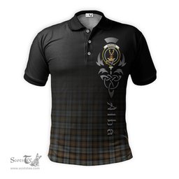 ScotsTee Shop Scottish Gordon Weathered Clan Crest Tartan Polo Shirt Featuring Alba Gu Brath Scotland Forever and Ever Celtic Cross