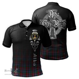 ScotsTee Shop Scottish Gordon Red Clan Crest Tartan Polo Shirt Featuring Alba Gu Brath Scotland Forever and Ever Celtic Cross