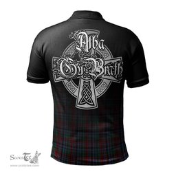 ScotsTee Shop Scottish Gordon Red Clan Crest Tartan Polo Shirt Featuring Alba Gu Brath Scotland Forever and Ever Celtic Cross