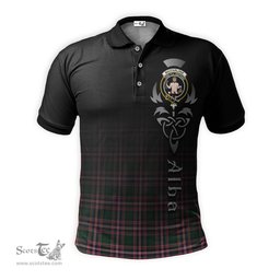 ScotsTee Shop Scottish MacFarlane Hunting Modern Clan Crest Tartan Polo Shirt Featuring Alba Gu Brath Scotland Forever and Ever Celtic Cross