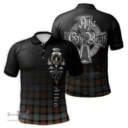 ScotsTee Shop Scottish Gunn Weathered Clan Crest Tartan Polo Shirt Featuring Alba Gu Brath Scotland Forever and Ever Celtic Cross