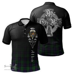 ScotsTee Shop Scottish Leslie Hunting Clan Crest Tartan Polo Shirt Featuring Alba Gu Brath Scotland Forever and Ever Celtic Cross