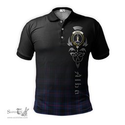 ScotsTee Shop Scottish MacKay Blue Modern Clan Crest Tartan Polo Shirt Featuring Alba Gu Brath Scotland Forever and Ever Celtic Cross