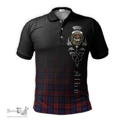 ScotsTee Shop Scottish Graham of Menteith Red Clan Crest Tartan Polo Shirt Featuring Alba Gu Brath Scotland Forever and Ever Celtic Cross