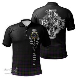 ScotsTee Shop Scottish MacDonell of Glengarry Clan Crest Tartan Polo Shirt Featuring Alba Gu Brath Scotland Forever and Ever Celtic Cross