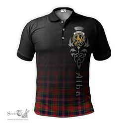 ScotsTee Shop Scottish MacPherson Modern Clan Crest Tartan Polo Shirt Featuring Alba Gu Brath Scotland Forever and Ever Celtic Cross