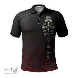 ScotsTee Shop Scottish Murray of Tullibardine Clan Crest Tartan Polo Shirt Featuring Alba Gu Brath Scotland Forever and Ever Celtic Cross