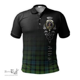 ScotsTee Shop Scottish Rollo Ancient Clan Crest Tartan Polo Shirt Featuring Alba Gu Brath Scotland Forever and Ever Celtic Cross