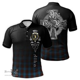 ScotsTee Shop Scottish Stewart Royal Blue Clan Crest Tartan Polo Shirt Featuring Alba Gu Brath Scotland Forever and Ever Celtic Cross