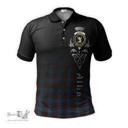 ScotsTee Shop Scottish Stewart Royal Blue Clan Crest Tartan Polo Shirt Featuring Alba Gu Brath Scotland Forever and Ever Celtic Cross