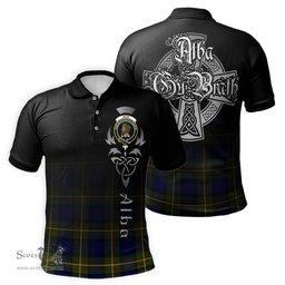 ScotsTee Shop Scottish Muir Clan Crest Tartan Polo Shirt Featuring Alba Gu Brath Scotland Forever and Ever Celtic Cross