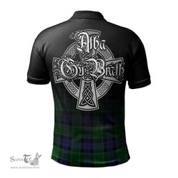 ScotsTee Shop Scottish Monteith Clan Crest Tartan Polo Shirt Featuring Alba Gu Brath Scotland Forever and Ever Celtic Cross