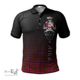 ScotsTee Shop Scottish MacRow Clan Crest Tartan Polo Shirt Featuring Alba Gu Brath Scotland Forever and Ever Celtic Cross