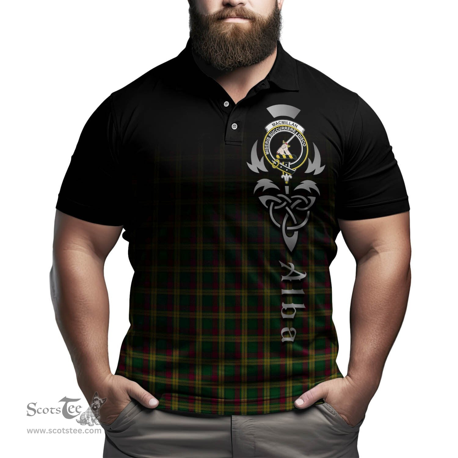 ScotsTee Shop Scottish MacMillan Ancient Clan Crest Tartan Polo Shirt Featuring Alba Gu Brath Scotland Forever and Ever Celtic Cross