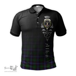 ScotsTee Shop Scottish Russell Modern Clan Crest Tartan Polo Shirt Featuring Alba Gu Brath Scotland Forever and Ever Celtic Cross