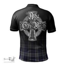 ScotsTee Shop Scottish MacPherson Dress Blue Clan Crest Tartan Polo Shirt Featuring Alba Gu Brath Scotland Forever and Ever Celtic Cross