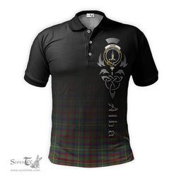 ScotsTee Shop Scottish Shaw Green Modern Clan Crest Tartan Polo Shirt Featuring Alba Gu Brath Scotland Forever and Ever Celtic Cross