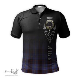 ScotsTee Shop Scottish Rutherford Clan Crest Tartan Polo Shirt Featuring Alba Gu Brath Scotland Forever and Ever Celtic Cross